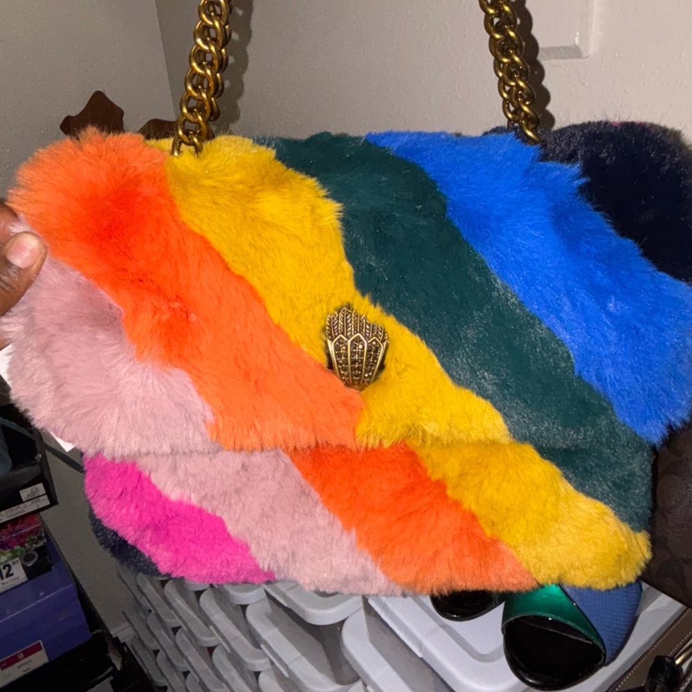 Kurt Geiger Multicolor Faux Fur Shoulder Bag with Gold Chain - Picture 4 of 6